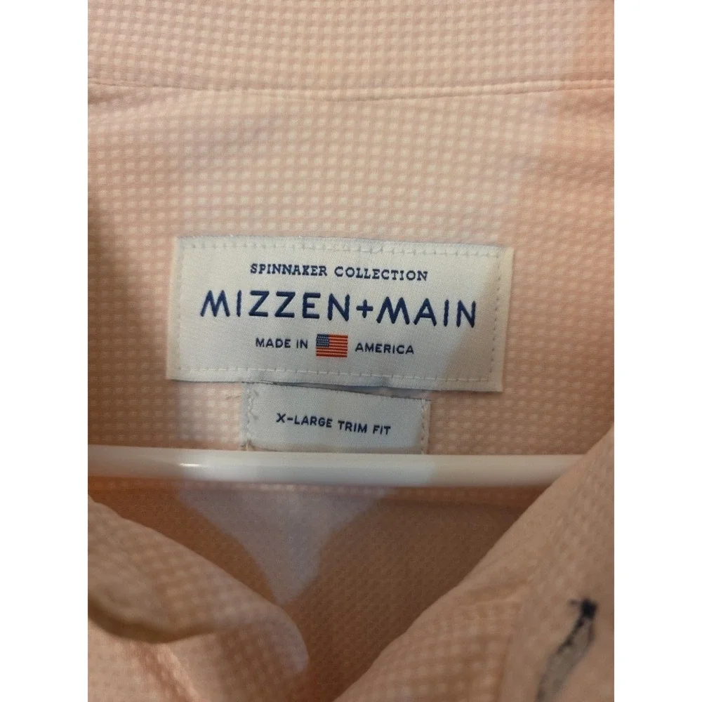 Mizzen+Main Spinnaker Pink Micro Check Performance Dress Shirt XL Trim Fit Mens